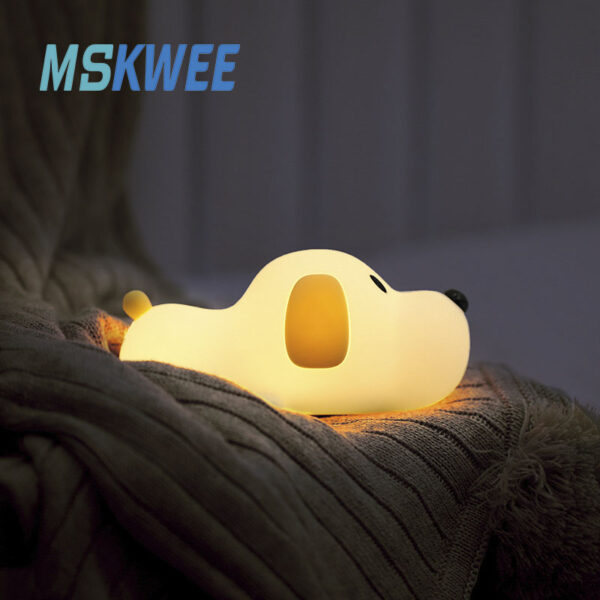 Cute Puppy LED Kids Night Light Custom Logo USB Rechargeable Silicone Lamp Dimmable Baby Nursery Lamp with Timing Function - Image 3