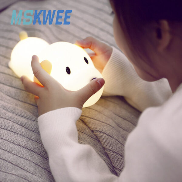 Cute Puppy LED Kids Night Light Custom Logo USB Rechargeable Silicone Lamp Dimmable Baby Nursery Lamp with Timing Function - Image 4