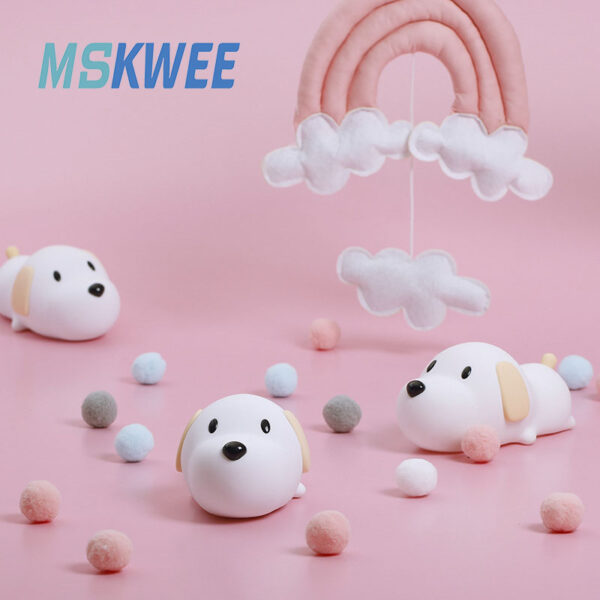 Cute Puppy LED Kids Night Light Custom Logo USB Rechargeable Silicone Lamp Dimmable Baby Nursery Lamp with Timing Function - Image 5