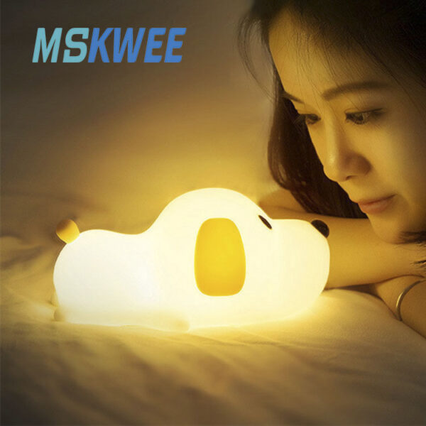 Cute Puppy LED Kids Night Light Custom Logo USB Rechargeable Silicone Lamp Dimmable Baby Nursery Lamp with Timing Function - Image 2