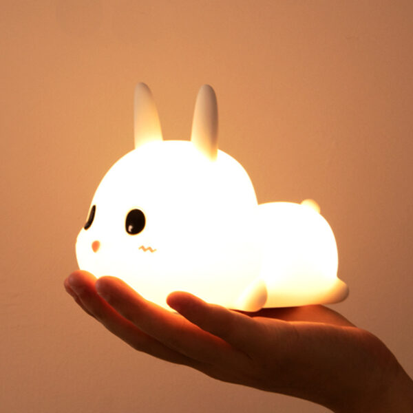 Custom Logo Cartoon Rabbit Bunny Soft Silicone LED Night Lamp Baby Sleeping Night Light For Kids Nursery Decor