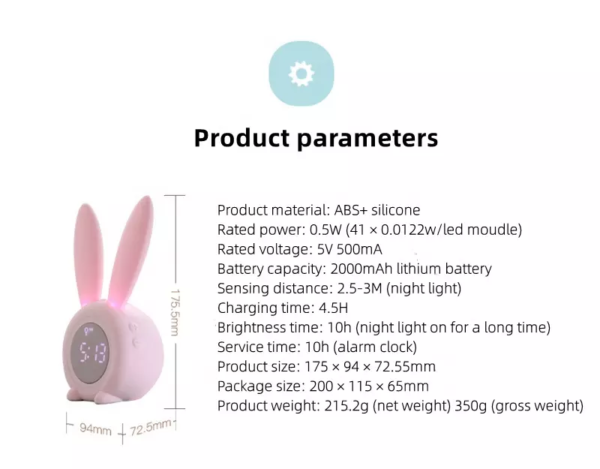 Hot Sale Custom Cute Rabbit Alarm Clock Multifunctional Motion Sensor Smart Silicone Clock With Night Lights - Image 4