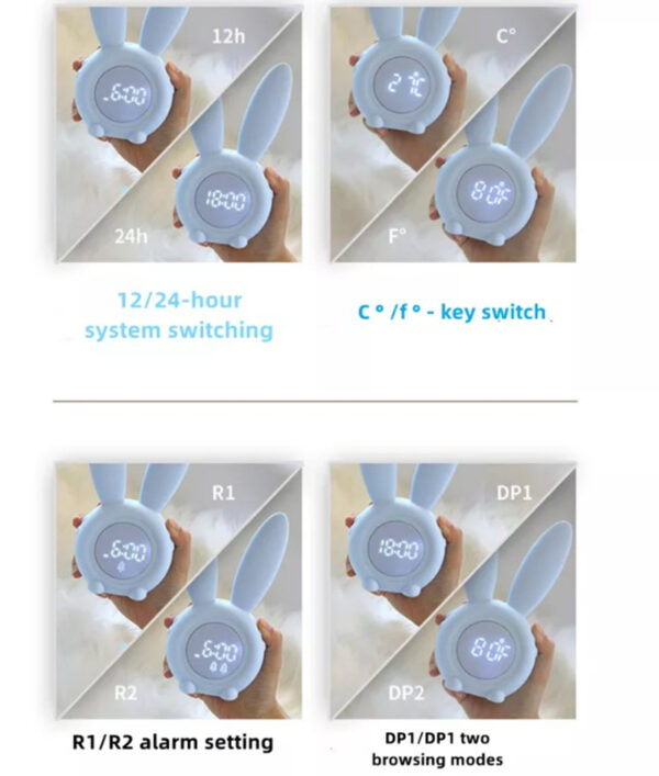 Hot Sale Custom Cute Rabbit Alarm Clock Multifunctional Motion Sensor Smart Silicone Clock With Night Lights - Image 7