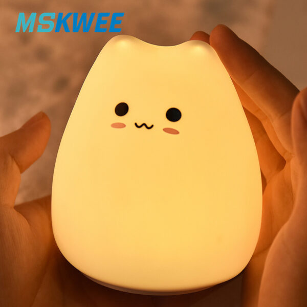 Mskwee Soft Cat Silicone Baby Nursery Lamp Sensitive Tap Control Multi-colors Night Light for Kids - Image 3