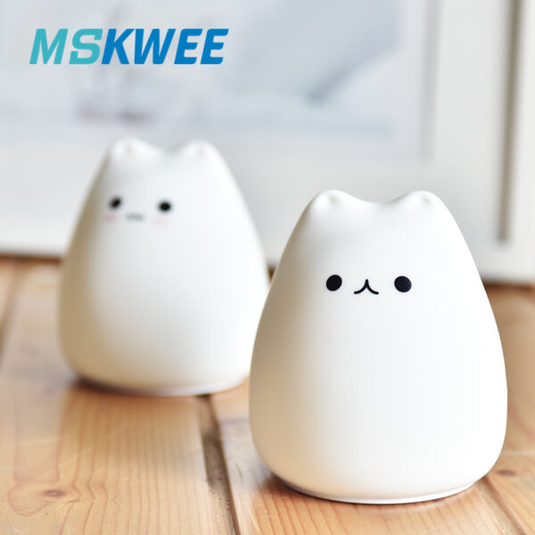 Mskwee Soft Cat Silicone Baby Nursery Lamp Sensitive Tap Control Multi-colors Night Light for Kids - Image 5