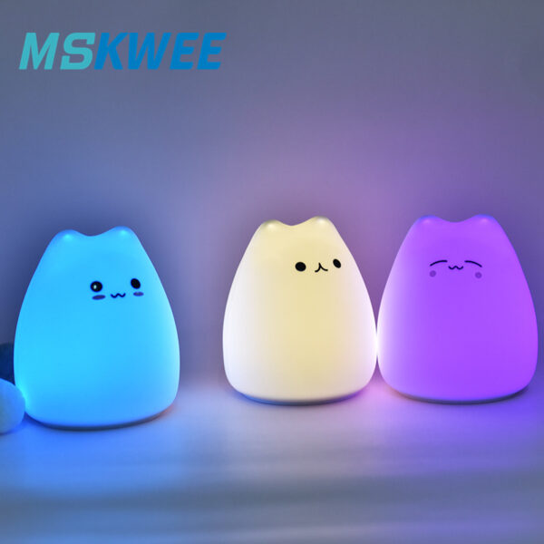 Mskwee Soft Cat Silicone Baby Nursery Lamp Sensitive Tap Control Multi-colors Night Light for Kids