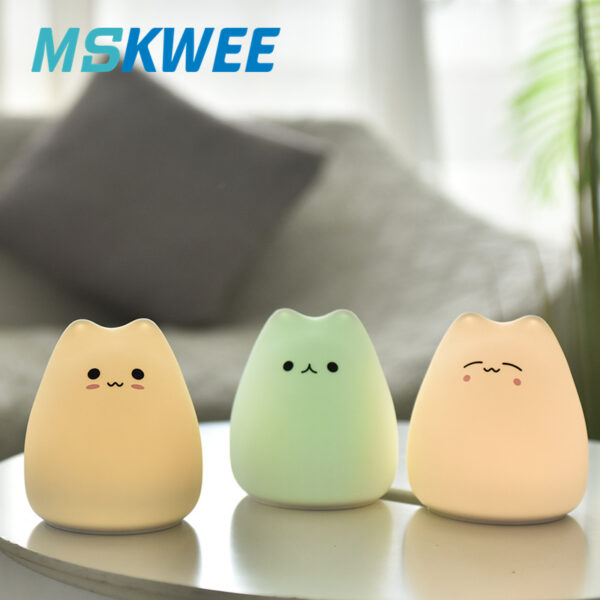 Mskwee Soft Cat Silicone Baby Nursery Lamp Sensitive Tap Control Multi-colors Night Light for Kids - Image 4