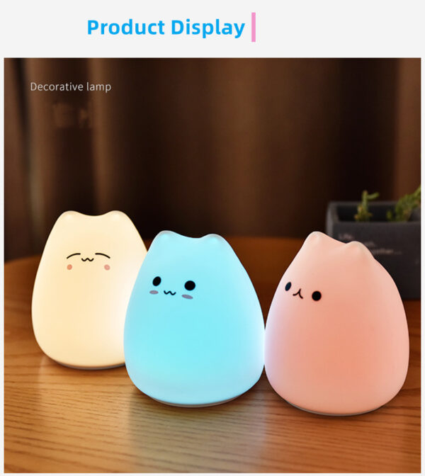 Mskwee Soft Cat Silicone Baby Nursery Lamp Sensitive Tap Control Multi-colors Night Light for Kids - Image 7