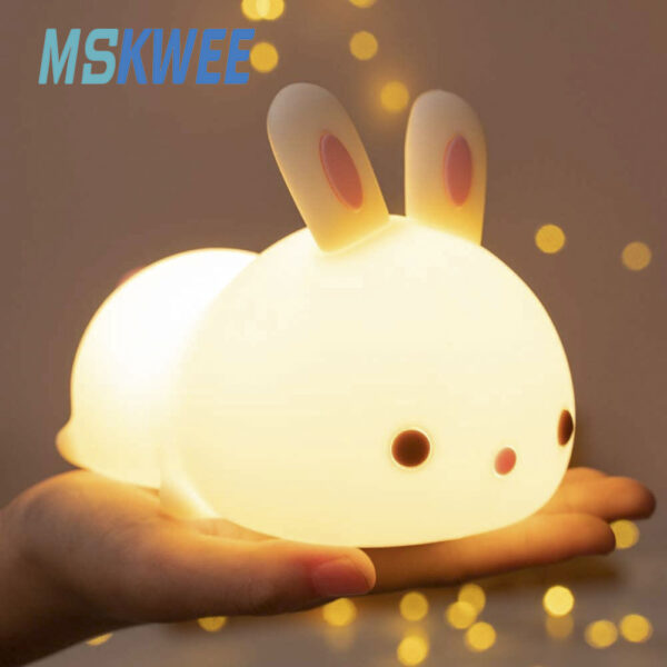 7 Colors Changing Home Night Lights for Kids USB Rechargeable Lamps Cute Silicone Bunny Bedside Lamp for Breastfeeding - Image 2