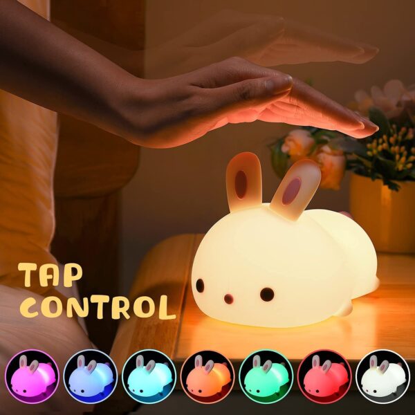 7 Colors Changing Home Night Lights for Kids USB Rechargeable Lamps Cute Silicone Bunny Bedside Lamp for Breastfeeding - Image 3