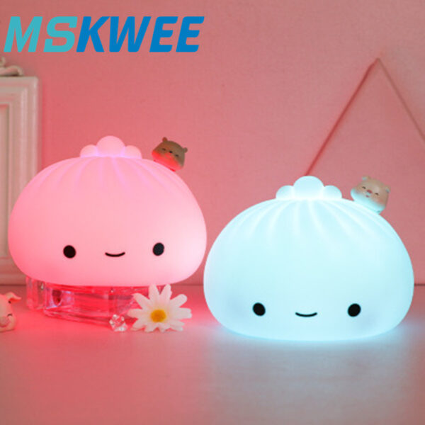 Mskwee Cute LED Night Light Bun Cartoon Bedroom Holiday Home Decoration Soft Lamp Christmas Children Gifts