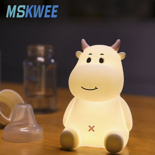 Cute Cow Night Light 7 Color Changing Silicone Portable Cow Animal LED Nursery Night Lamp with Timer Cow Bedroom Decor for Kids