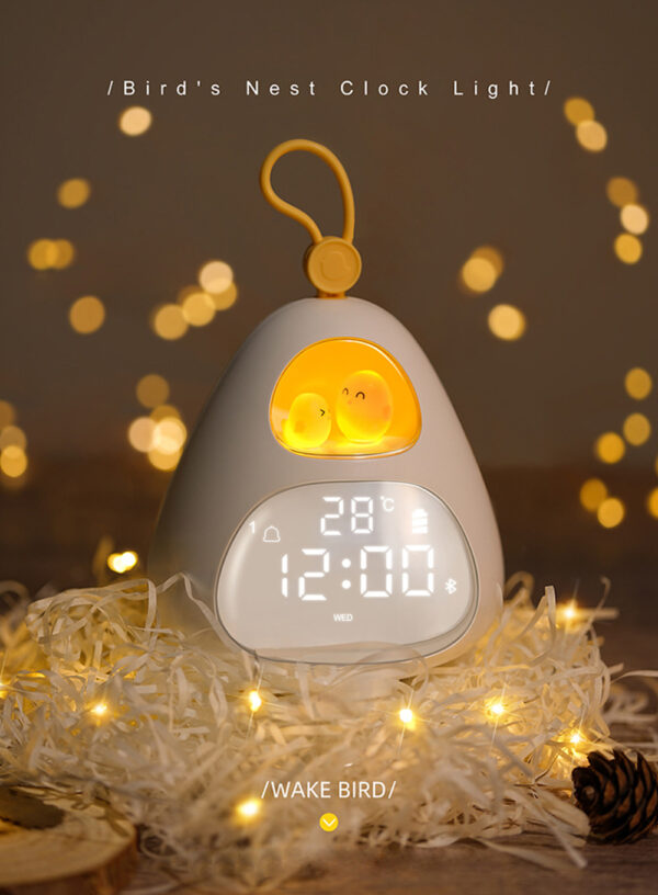 LED Smart Bird Nest Time Alarm Clock Night Light Wake-up Bedside Lamp Bedroom Desktop Accompany Digital Sleeping Christmas Gifts - Image 12