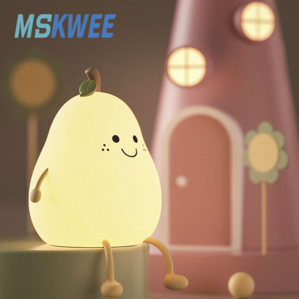 Cute Pear Night Light for Kids 7 Colors Rechargeable Baby Night Lamp Custom Silicone Nursery Kids Cute Lamp with Timing Function - Image 2