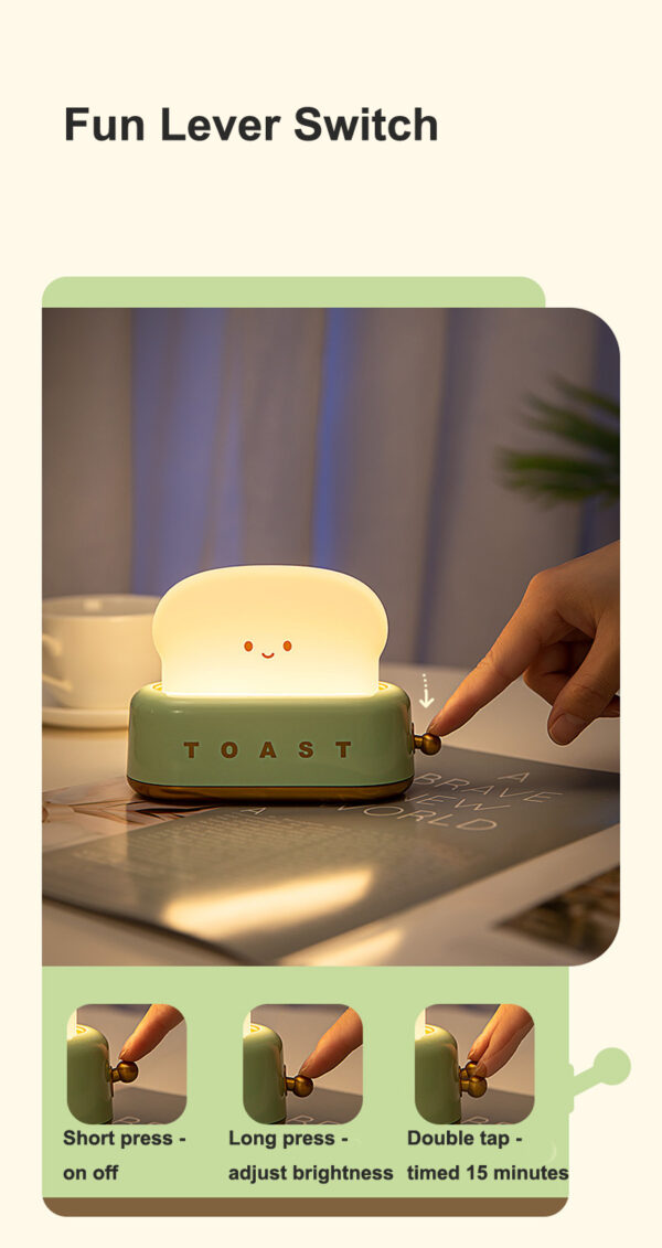 LED Bread Maker Night Light USB Charging Dimming Toast Lamp Bedroom Children Timing Sleeping Lamps Fun Switch Mood Light - Image 3