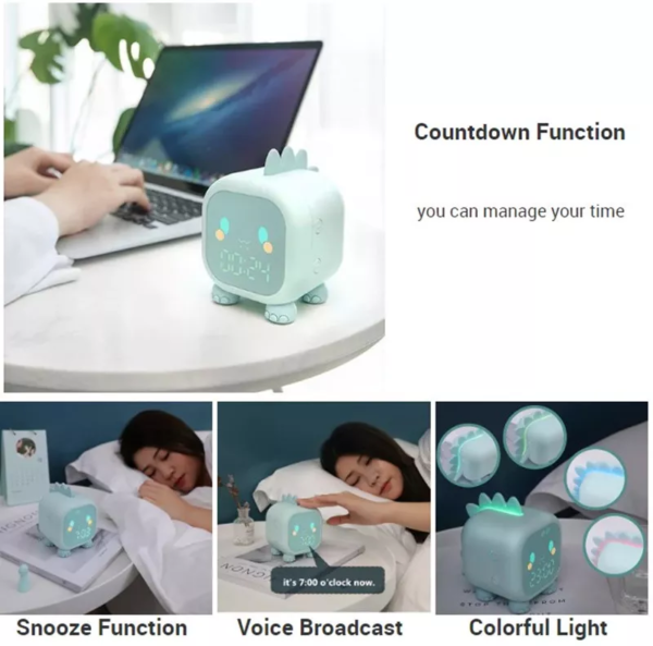 New Custom Package Manufacturer Kids Snooze Children Bedroom Cute Dinosaur Bedside Children's Sleep Trainer Digital Alarm Clock - Image 5