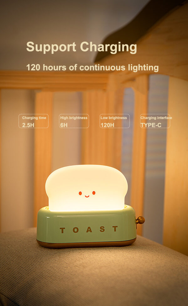 LED Bread Maker Night Light USB Charging Dimming Toast Lamp Bedroom Children Timing Sleeping Lamps Fun Switch Mood Light - Image 7