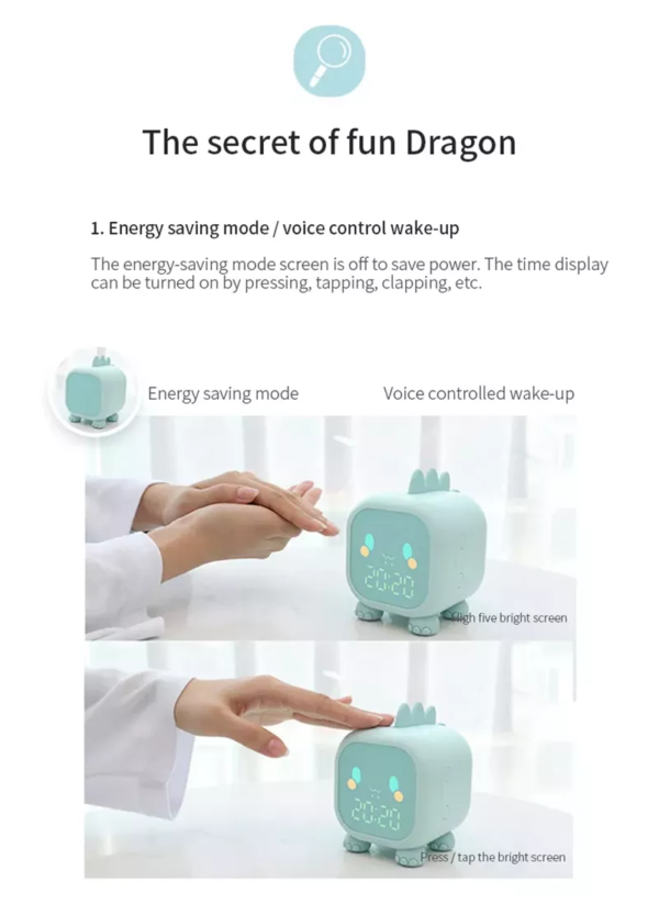 New Custom Package Manufacturer Kids Snooze Children Bedroom Cute Dinosaur Bedside Children's Sleep Trainer Digital Alarm Clock - Image 18