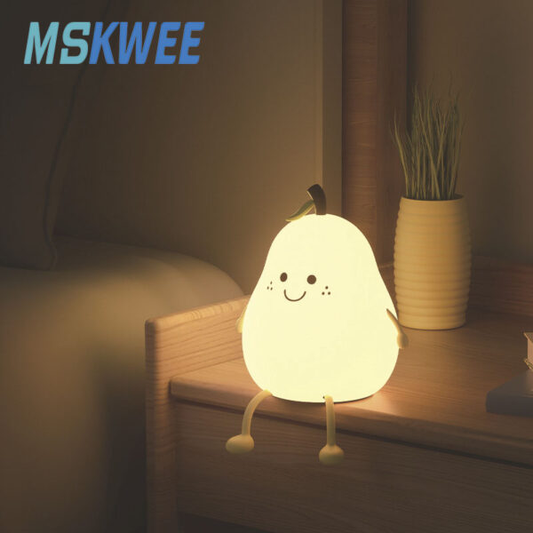 Cute Pear Night Light for Kids 7 Colors Rechargeable Baby Night Lamp Custom Silicone Nursery Kids Cute Lamp with Timing Function - Image 3