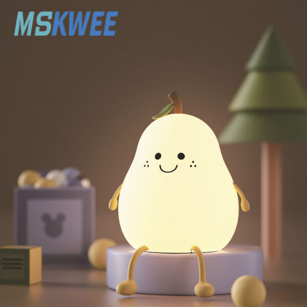 Cute Pear Night Light for Kids 7 Colors Rechargeable Baby Night Lamp Custom Silicone Nursery Kids Cute Lamp with Timing Function - Image 5