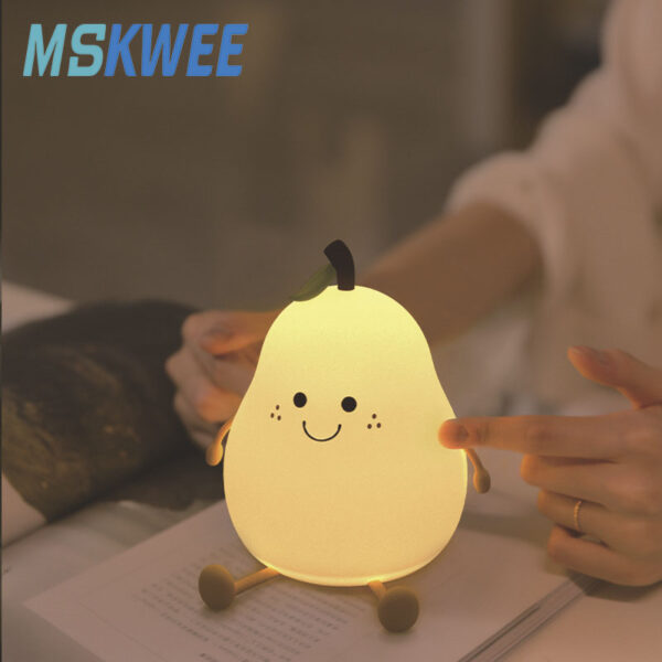 Cute Pear Night Light for Kids 7 Colors Rechargeable Baby Night Lamp Custom Silicone Nursery Kids Cute Lamp with Timing Function - Image 6