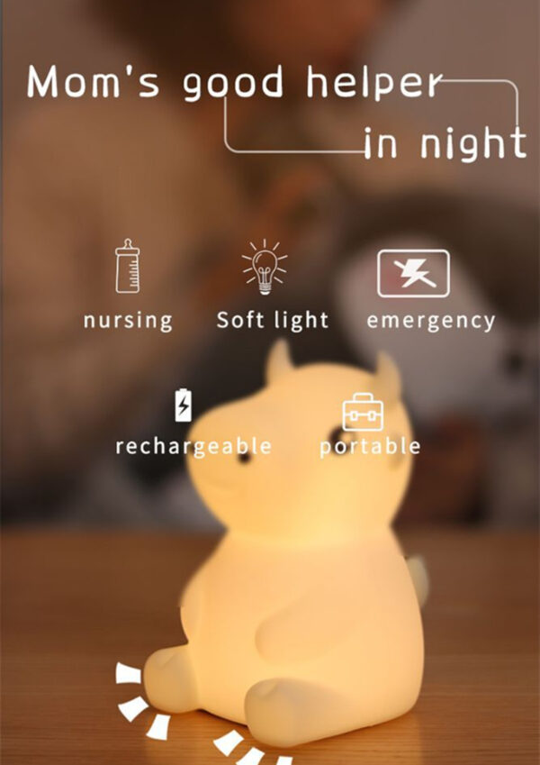 New Design Silicone Cute Cow LED Night Light USB Rechargeable Touch Sensor Lamp Children Night Light Baby Sleep Bedside Lamp - Image 4