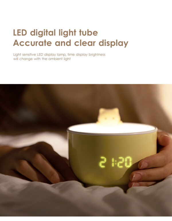 Cute LED Night Light Alarm Clock Teacup Cat Lamp Touch Sensor Nightlights USB Rechargeable Bedside Lamp Table Lamp For Kid Gift - Image 5