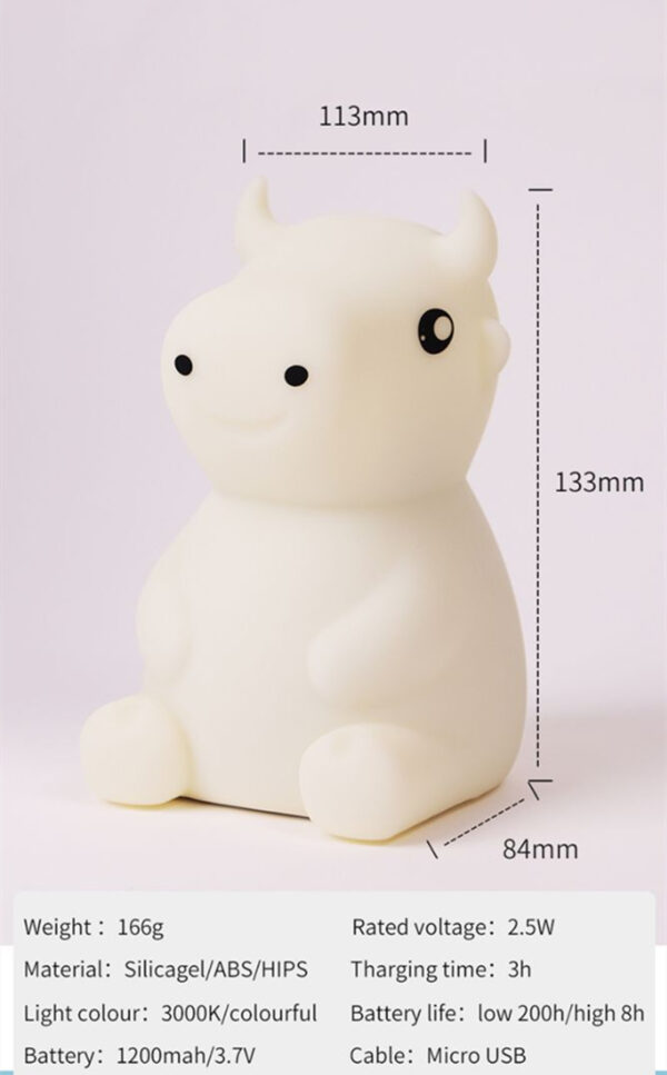 New Design Silicone Cute Cow LED Night Light USB Rechargeable Touch Sensor Lamp Children Night Light Baby Sleep Bedside Lamp - Image 10