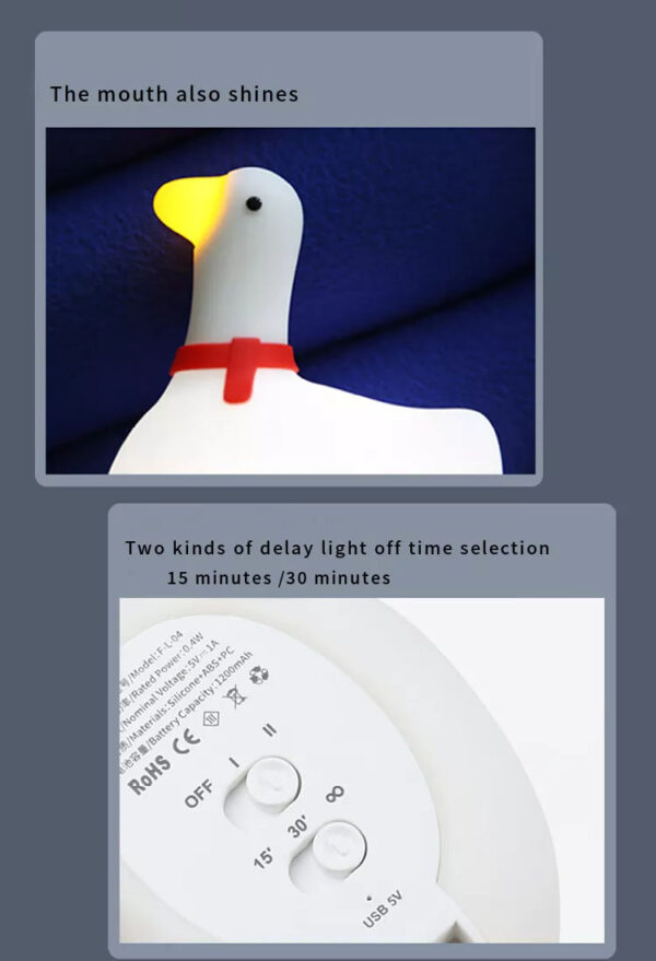 Custom Silicone Goose Nursery Lamp for Baby Toddler Rechargeable Animal Night Light for Boys Girls with Timer for Kids Bedroom - Image 8