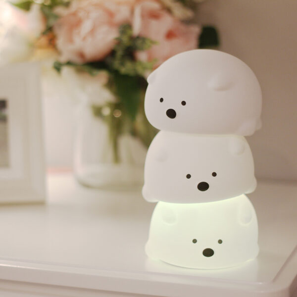 Cute Bear USB Rechargeable LED Night Light Silicone Touch Sensor Colorful Lamp Bedside Bedroom for Kids Children Baby