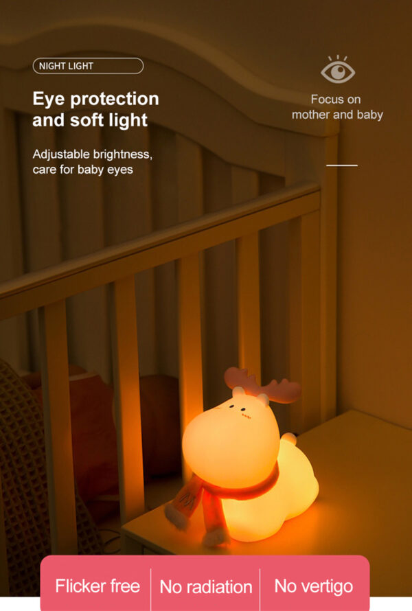 Cute Deer USB Rechargeable LED Night Light for Kids Children Baby Cute Night lights Lamp Silicone Touch Sensor Bedside Bedroom - Image 6