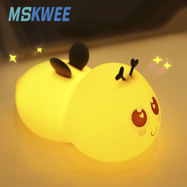 Cute Bee Animal 7 Color Changing Silicone Baby Night Light Lamp With Touch Sensor USB Rechargeable Night Lamp For Kids Birthday