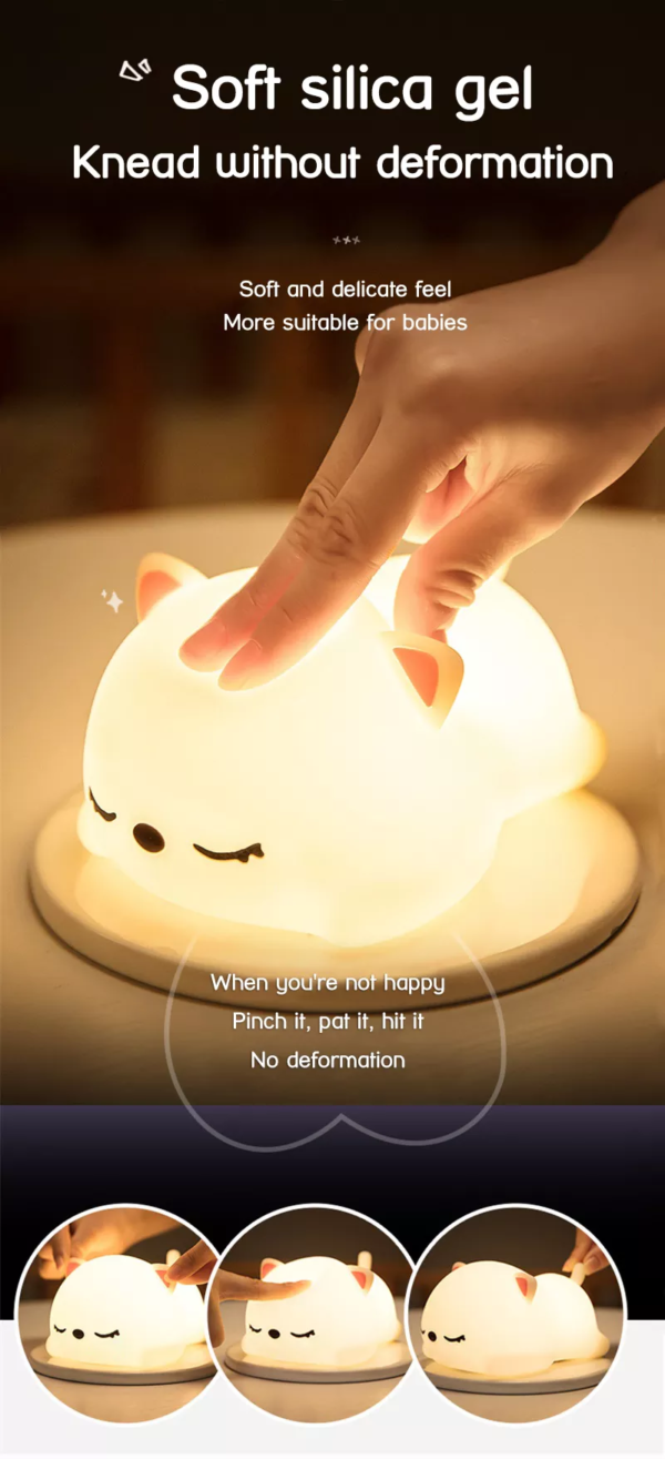 Kitten Night Light Rechargeable Silicone Cute Cat Night Lamp 7-Color Changing LED Cat Lamp Nursery Nightlights for Kids Bedroom - Image 9