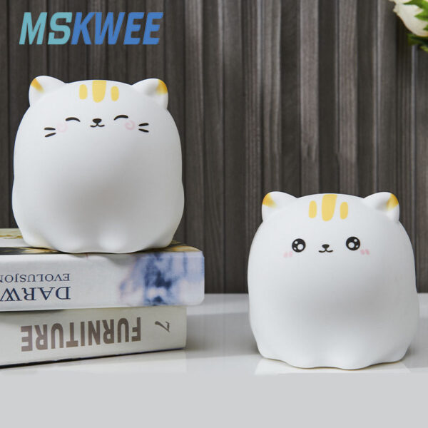 Mskwee Custom LED Cute Cat Silicone Night Lamp Touch Remote Control 7 Color Pat Lamp Kitten Bedside Night Light for Kids