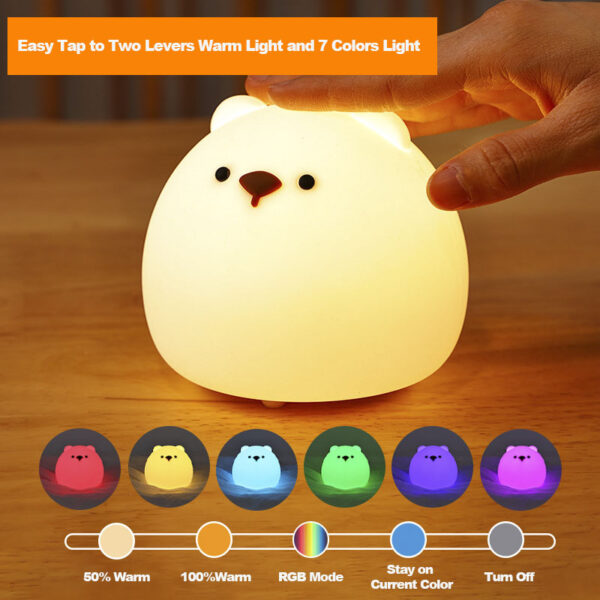 7 Color Changing Cute Little Bear Night Light Soft Animal Silicone Lamp for Kids Room Portable USB Rechargeable Squishy Lamp - Image 6