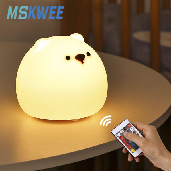 7 Color Changing Cute Little Bear Night Light Soft Animal Silicone Lamp for Kids Room Portable USB Rechargeable Squishy Lamp