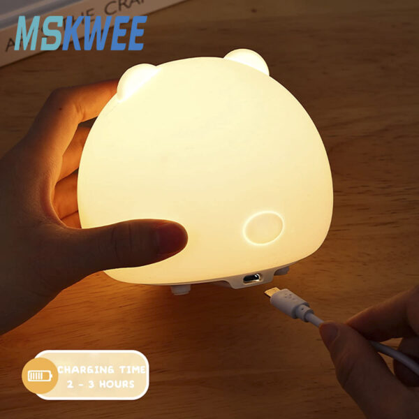 7 Color Changing Cute Little Bear Night Light Soft Animal Silicone Lamp for Kids Room Portable USB Rechargeable Squishy Lamp - Image 5