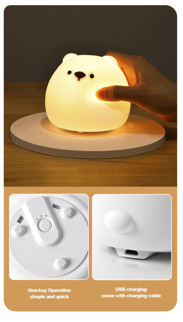 7 Color Changing Cute Little Bear Night Light Soft Animal Silicone Lamp for Kids Room Portable USB Rechargeable Squishy Lamp - Image 8