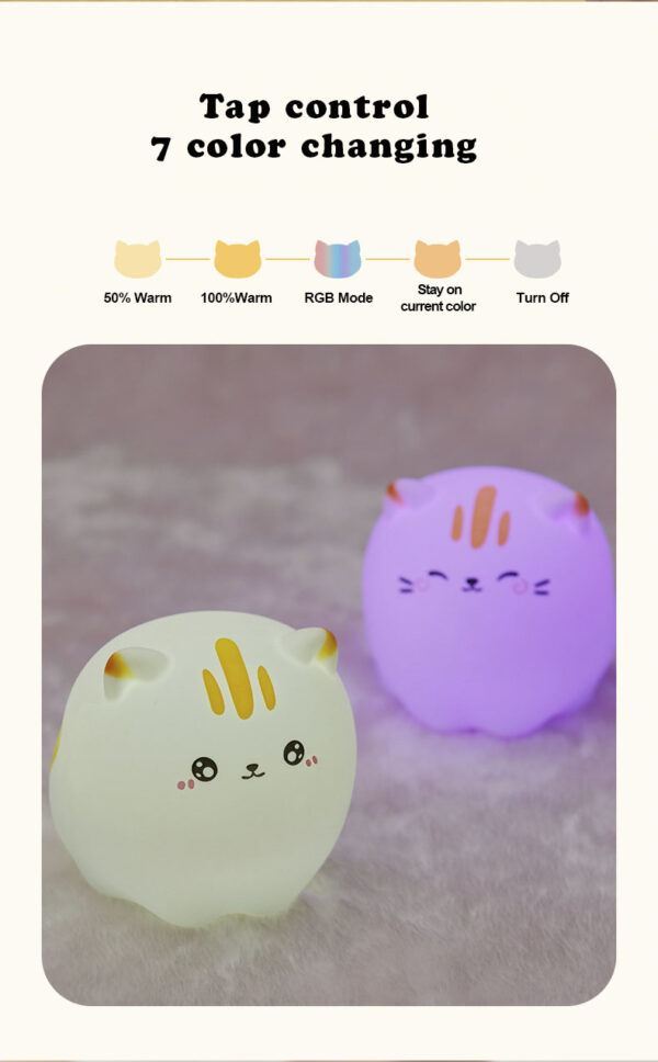 Mskwee Custom LED Cute Cat Silicone Night Lamp Touch Remote Control 7 Color Pat Lamp Kitten Bedside Night Light for Kids - Image 7