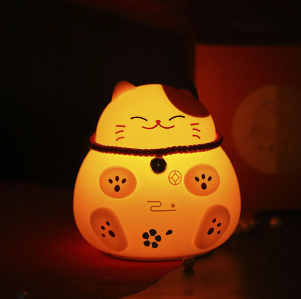 Cute Lucky Cat Silicone Pat Night Light for Kids Cat Nursery Lamp USB Rechargeable Table Lamp Room Decor for New Year Gifts - Image 2