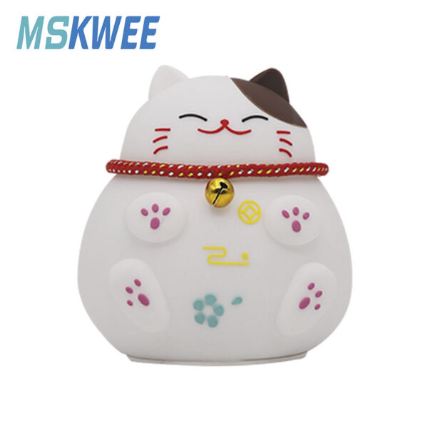 Cute Lucky Cat Silicone Pat Night Light for Kids Cat Nursery Lamp USB Rechargeable Table Lamp Room Decor for New Year Gifts