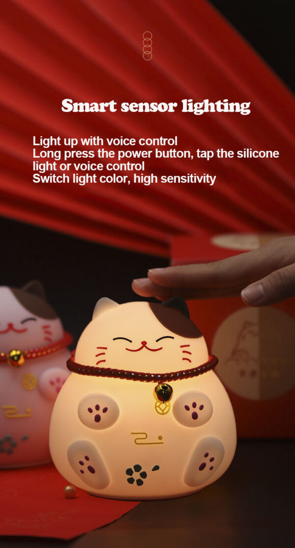 Cute Lucky Cat Silicone Pat Night Light for Kids Cat Nursery Lamp USB Rechargeable Table Lamp Room Decor for New Year Gifts - Image 6