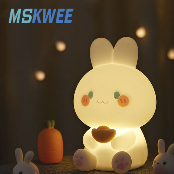 Rechargeable Silicone Night Light Touch Control Cute Animal Rabbit Bunny Night Lamp Bedroom Decor