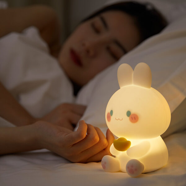 Rechargeable Silicone Night Light Touch Control Cute Animal Rabbit Bunny Night Lamp Bedroom Decor - Image 2