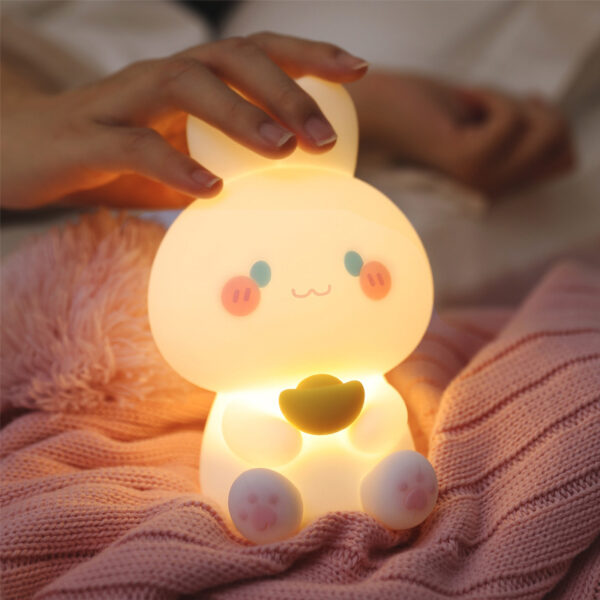 Rechargeable Silicone Night Light Touch Control Cute Animal Rabbit Bunny Night Lamp Bedroom Decor - Image 4