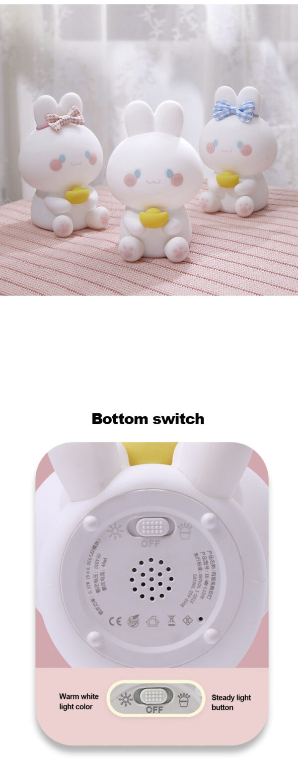 Rechargeable Silicone Night Light Touch Control Cute Animal Rabbit Bunny Night Lamp Bedroom Decor - Image 7