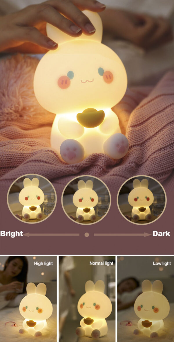 Rechargeable Silicone Night Light Touch Control Cute Animal Rabbit Bunny Night Lamp Bedroom Decor - Image 6