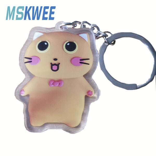 Factory Cheap Price Plastic Acrylic Charm Double Sided Printed Keychain Custom Design Mskwee Cat Cartoon Acrylic Keyring