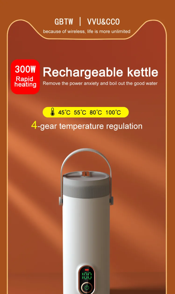 Rechargeable Portable Electric Kettles Cup 400ml 220V Tea Coffee Electric Kettle Travel Boil Water Keep Warm Kitchen Appliances - Image 2