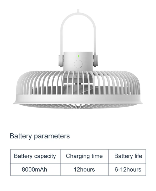 Portable USB Rechargeable Ceiling Fan 8000mAh Cordless Camping Fan with Hanging Hook, 4 Speeds Wind and Timer for Home Outdoor - Image 7